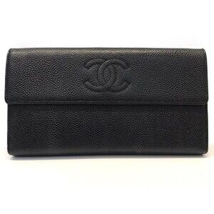 CHANEL Authentic Black Caviar Leather Wallet